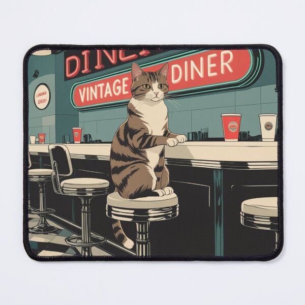 Item preview, Vintage Diner Tabby Cat Illustration designed and sold by LEO'S CREATURE れおずくりーちゃー.