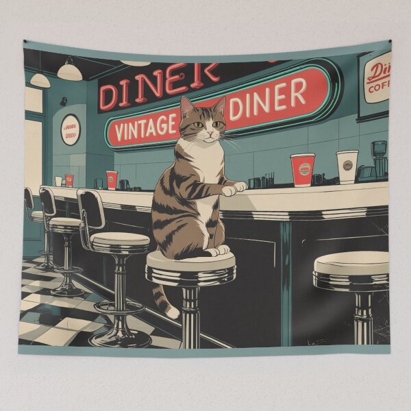 Item preview, Vintage Diner Tabby Cat Illustration designed and sold by LEO'S CREATURE　れおずくりーちゃー.