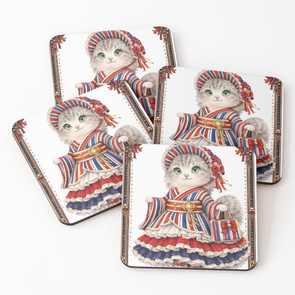 Item preview, Scarlet & Sapphire Kimono Cat – Bold Japanese Fantasy designed and sold by atsue-no-e.