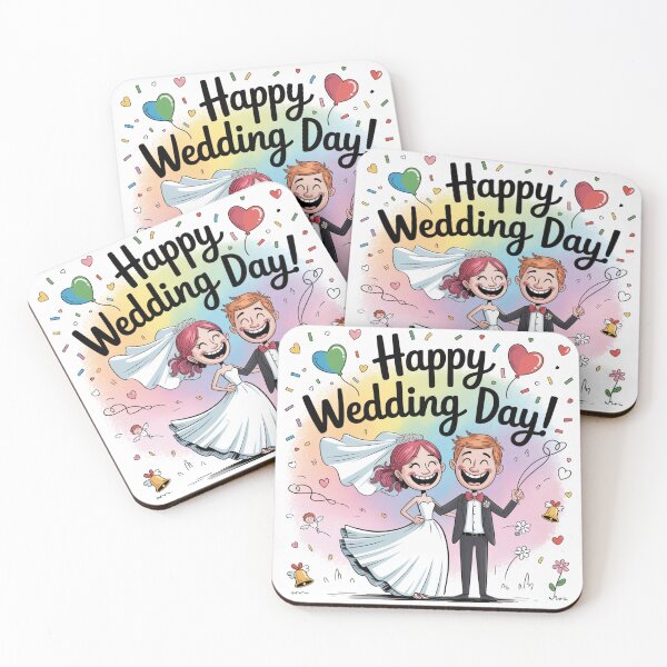 Item preview, Happy Wedding Day! Joyful Laughing Red-Haired Bride & Groom Cartoon designed and sold by Midnight Veil Designs.