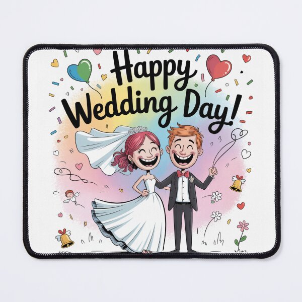 Item preview, Happy Wedding Day! Joyful Laughing Red-Haired Bride & Groom Cartoon designed and sold by Midnight Veil Designs.