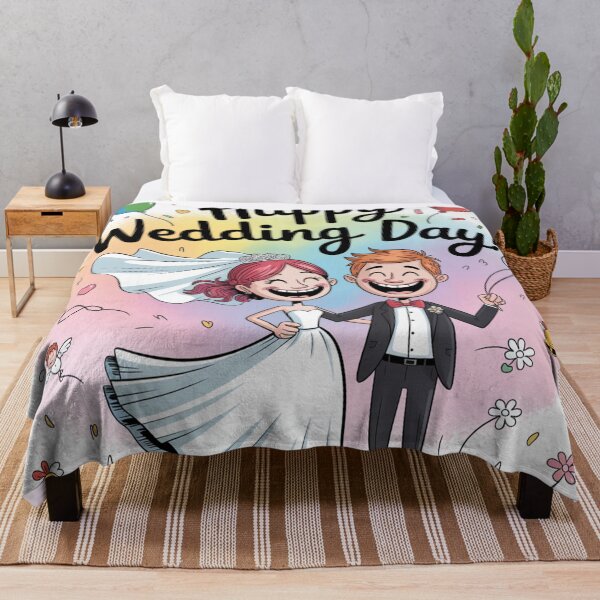 Item preview, Happy Wedding Day! Joyful Laughing Red-Haired Bride & Groom Cartoon designed and sold by Midnight Veil Designs.