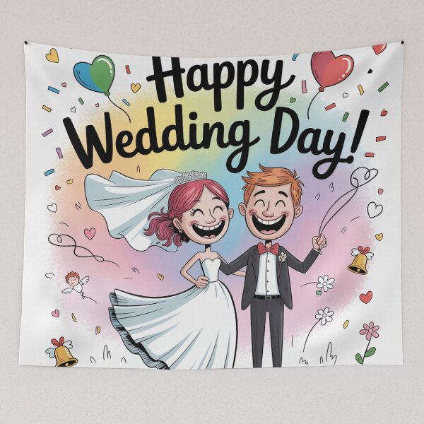 Item preview, Happy Wedding Day! Joyful Laughing Red-Haired Bride & Groom Cartoon designed and sold by Midnight Veil Designs.