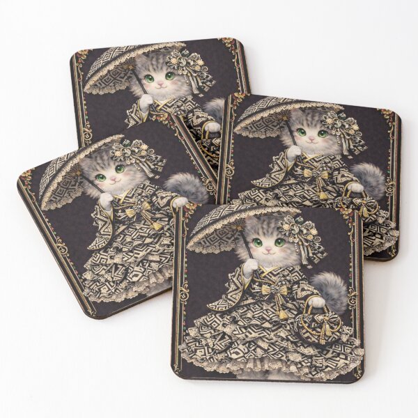 Item preview, Imperial Noir Kimono Cat – Gold and Black Japanese Elegance designed and sold by atsue-no-e.