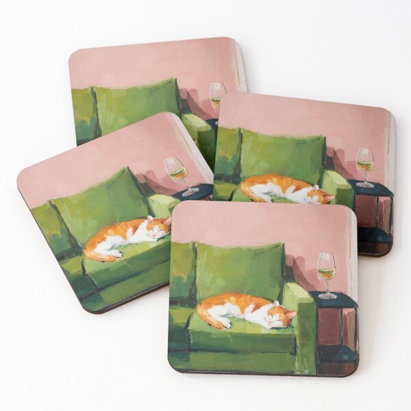 Item preview, Cat on Green Couch, Colorful Art designed and sold by vintagevivian.