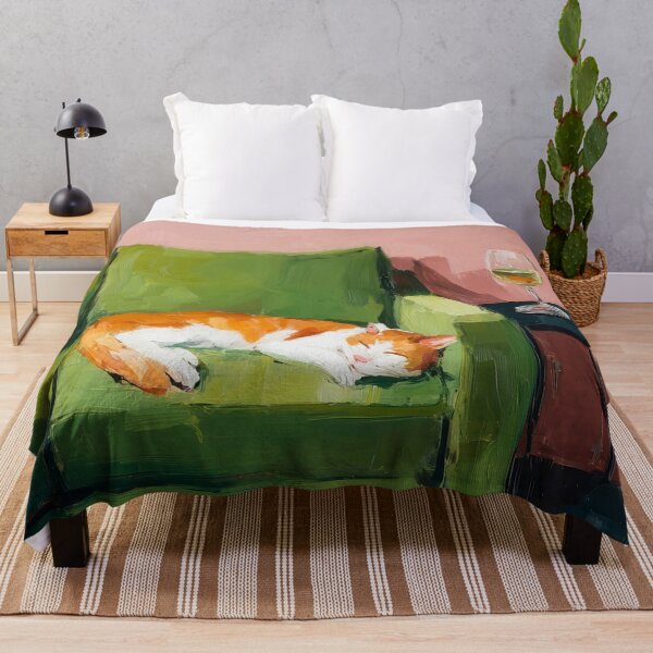 Item preview, Cat on Green Couch, Colorful Art designed and sold by vintagevivian.