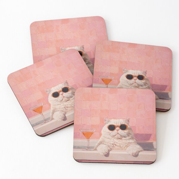 Item preview, White Cat in Bathtub, Colorful Whimsical Art designed and sold by vintagevivian.