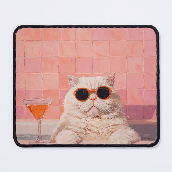 Item preview, White Cat in Bathtub, Colorful Whimsical Art designed and sold by vintagevivian.