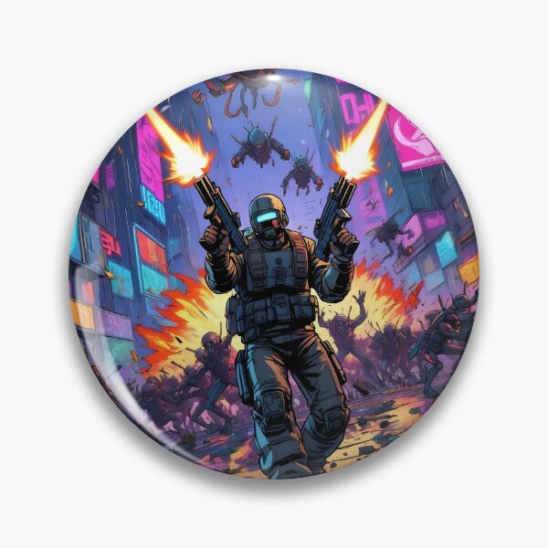 Item preview, Cyber Alley Ambush - Retro Soldier vs Alien Swarm Art Print designed and sold by ThePixelArchive.