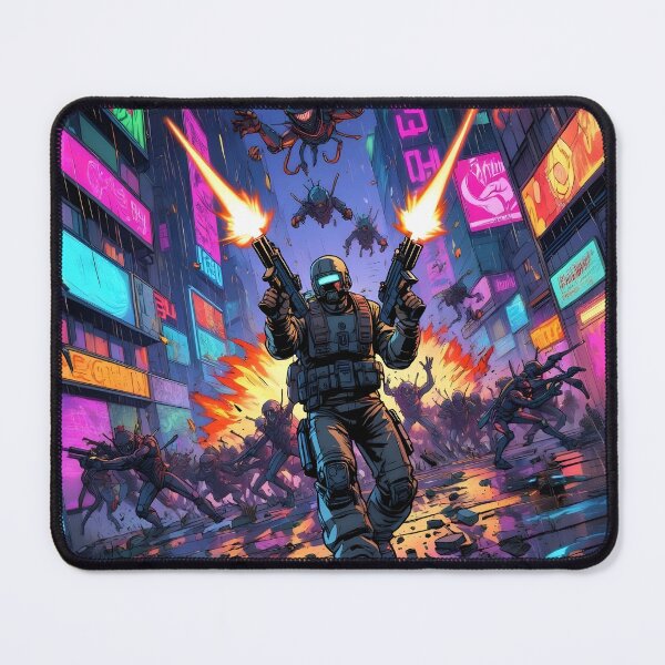 Item preview, Cyber Alley Ambush - Retro Soldier vs Alien Swarm Art Print designed and sold by ThePixelArchive.