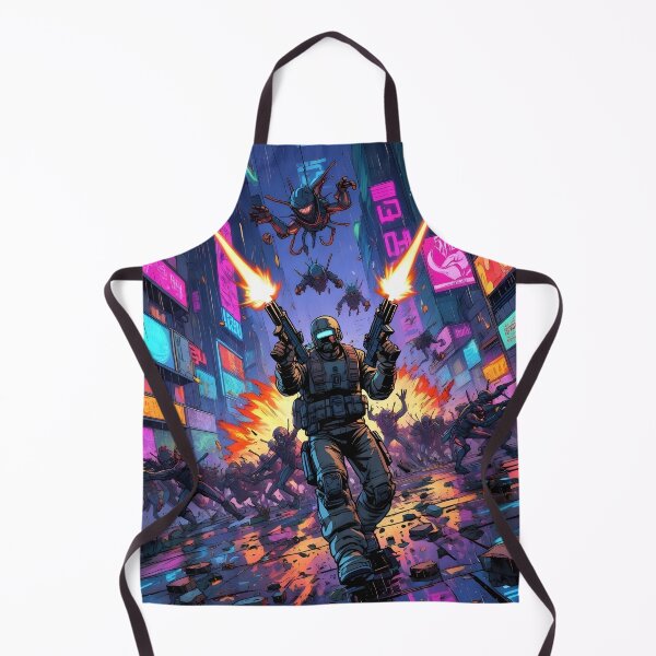 Item preview, Cyber Alley Ambush - Retro Soldier vs Alien Swarm Art Print designed and sold by ThePixelArchive.