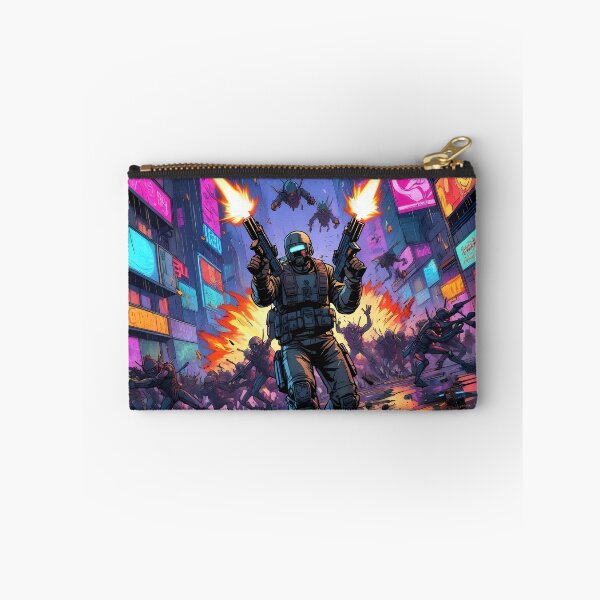 Item preview, Cyber Alley Ambush - Retro Soldier vs Alien Swarm Art Print designed and sold by ThePixelArchive.
