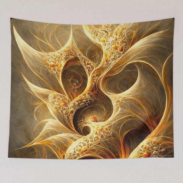 Item preview, Golden Fractal Bloom – Luminous Abstract Filigree Flames designed and sold by Kaleidoscope Print.