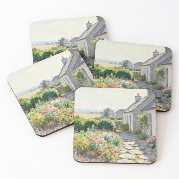 Item preview, Impressionist Rural Cottage Backyard Painting, Peaceful Field View Landscape Wall Art designed and sold by BlareBlare.