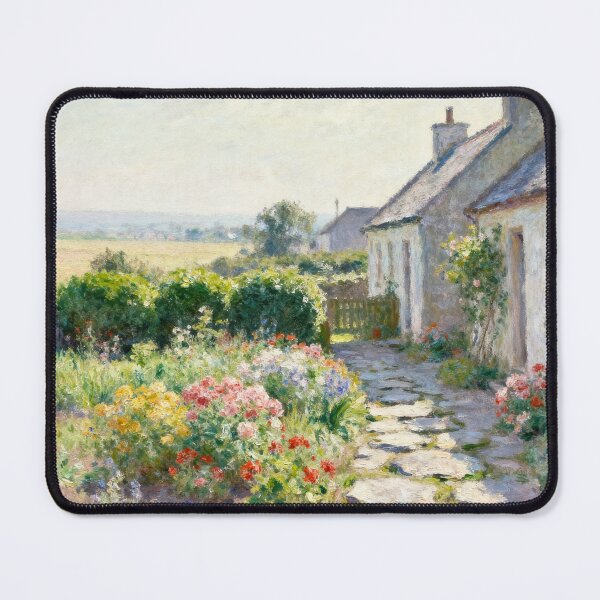 Item preview, Impressionist Rural Cottage Backyard Painting, Peaceful Field View Landscape Wall Art designed and sold by BlareBlare.