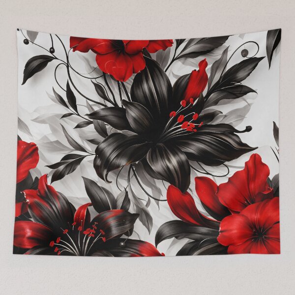 Item preview, Crimson & Onyx Blossoms – Red and Black Floral Pattern designed and sold by Kaleidoscope Print.
