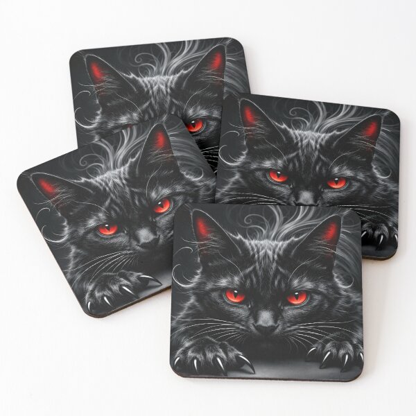 Item preview, Shadowfang Cat – Dark Gothic Black Cat with Red Eyes designed and sold by Kaleidoscope Print.