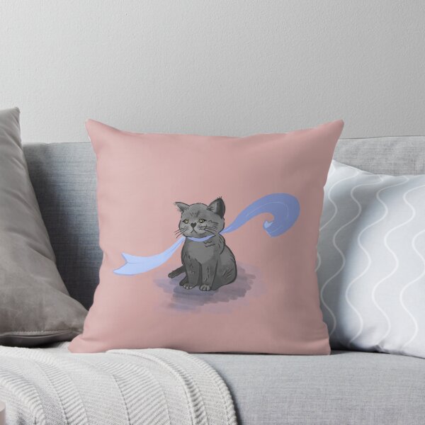 Item preview, Gray Cat with Blue Ribbon designed and sold by JunaKitten.