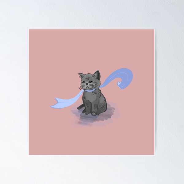 Item preview, Gray Cat with Blue Ribbon designed and sold by JunaKitten.