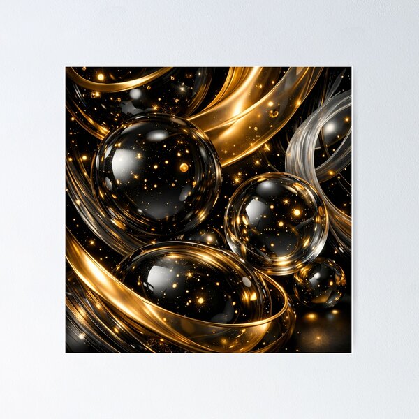 Item preview, Golden Stardust Orbs – Black Glass Spheres with Luxury Glow designed and sold by Kaleidoscope Print.