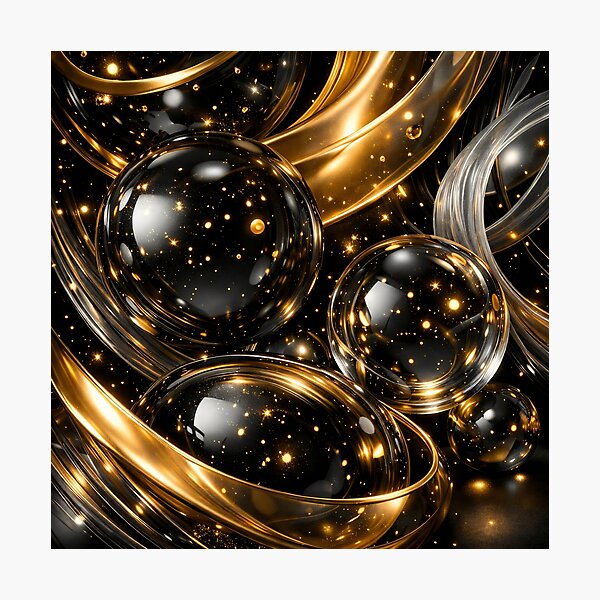 Item preview, Golden Stardust Orbs – Black Glass Spheres with Luxury Glow designed and sold by Kaleidoscope Print.