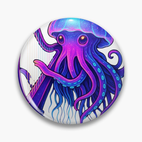 Item preview, Neon Jellyfish Harpist | Retro-Futuristic Synthwave Sea Music Print designed and sold by LuxuryApparels.