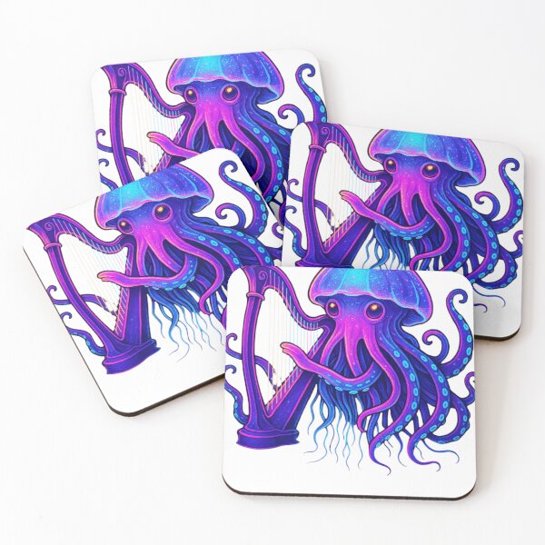 Item preview, Neon Jellyfish Harpist | Retro-Futuristic Synthwave Sea Music Print designed and sold by LuxuryApparels.