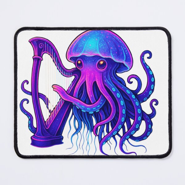 Item preview, Neon Jellyfish Harpist | Retro-Futuristic Synthwave Sea Music Print designed and sold by LuxuryApparels.
