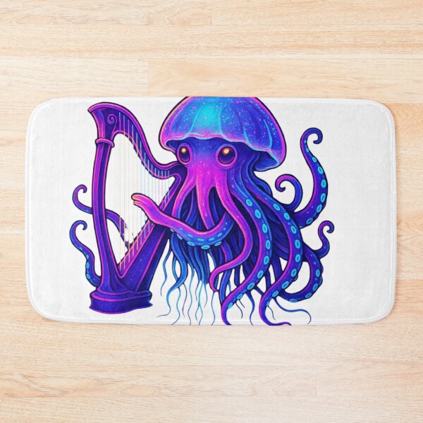 Item preview, Neon Jellyfish Harpist | Retro-Futuristic Synthwave Sea Music Print designed and sold by LuxuryApparels.
