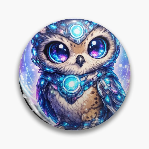 Item preview, Neon Cyberpunk Chibi AI Owl designed and sold by MexaPixel.