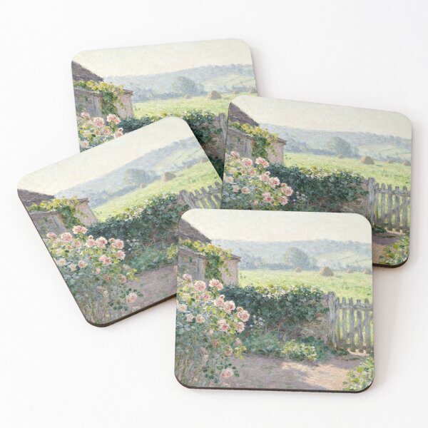 Item preview, Charming Cottage Garden with Meadow View, Impressionism Style Nature Art Print designed and sold by BlareBlare.