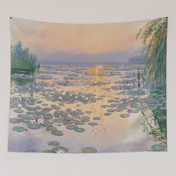 Item preview, Impressionist Lily Pond at Sunset | Monet Inspired Water Garden Wall Art designed and sold by Tamas Das.