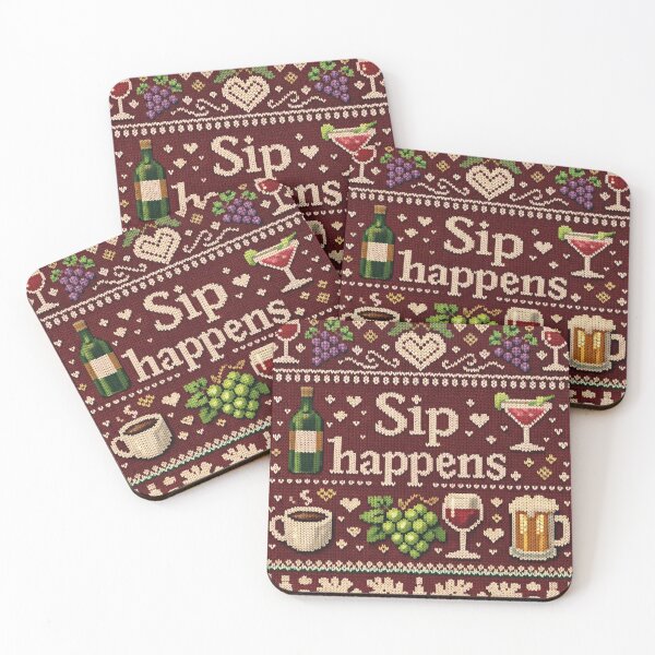 Item preview, Sip Happens Fun Drink Knitting Pattern Design designed and sold by Mauswohn.