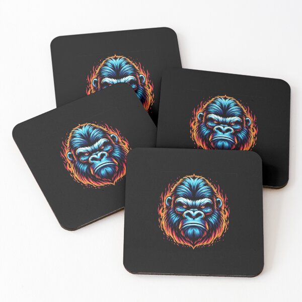 Item preview, Vibrant illustration of a fierce blue gorilla surrounded by fiery orange and red flames. designed and sold by beast-net.
