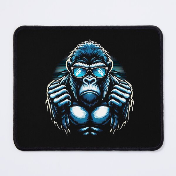 Item preview, A muscular gorilla wearing sunglasses, exuding a cool and confident vibe with vivid blue tones. designed and sold by beast-net.