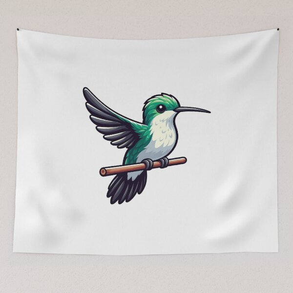 Item preview, Colorful green hummingbird perched gracefully on a branch, showcasing its vibrant plumage and delicate features. designed and sold by cave-canvas.
