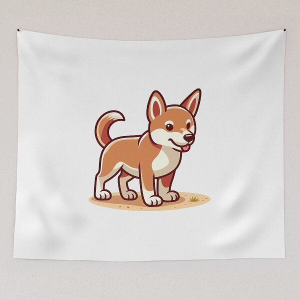 Item preview, Happy cartoon dog standing on a sandy surface, looking playful and adorable. designed and sold by cave-canvas.