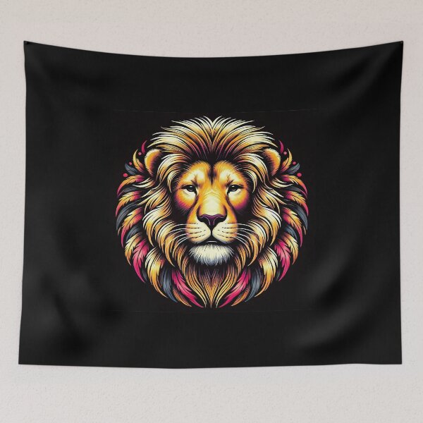Item preview, A vibrant and artistic representation of a lion's face with bold colors and intricate details. designed and sold by beast-net.