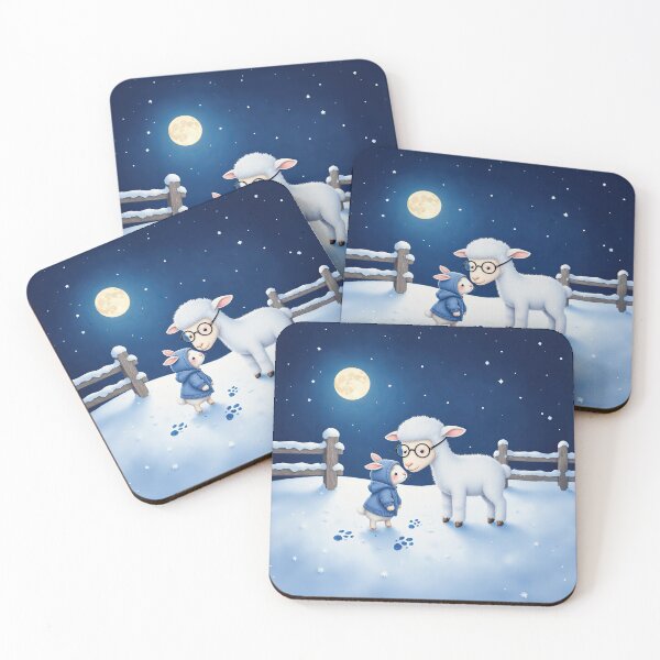 Item preview, Moonlit Winter Hug – Whimsical Lamb and Little Bunny in the Snow designed and sold by Whimsical Hug.