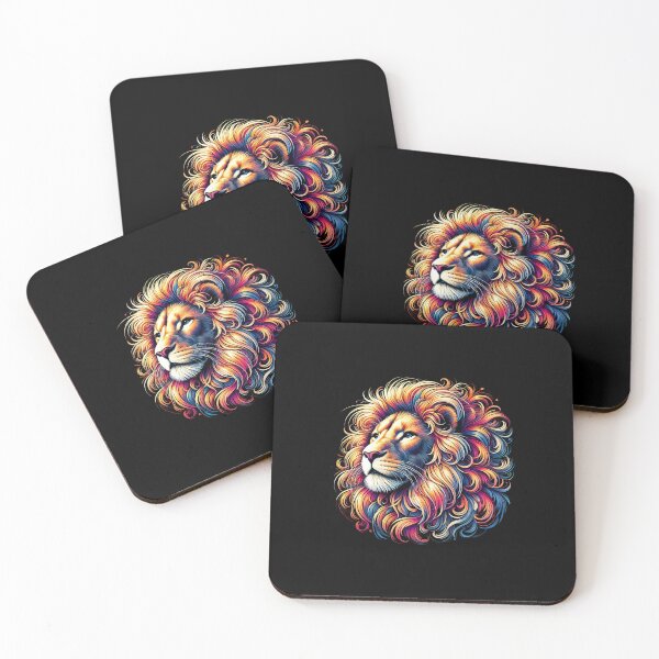 Item preview, A vibrant, artistic lion's head with colorful, flowing mane, showcasing vivid hues and intricate details. designed and sold by beast-net.