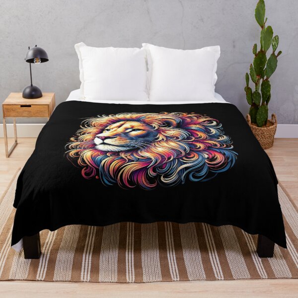 Item preview, A vibrant, artistic lion's head with colorful, flowing mane, showcasing vivid hues and intricate details. designed and sold by beast-net.