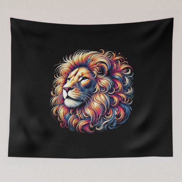 Item preview, A vibrant, artistic lion's head with colorful, flowing mane, showcasing vivid hues and intricate details. designed and sold by beast-net.