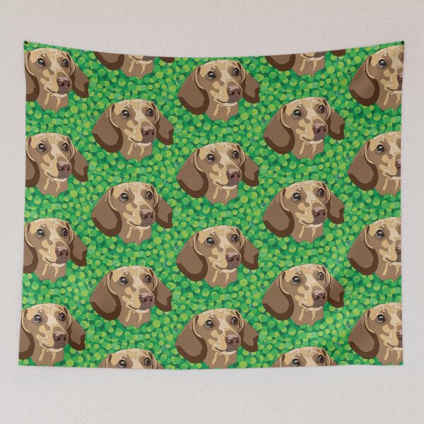 Item preview, Green spotted  pattern Dashund  designed and sold by LeahcarsArt.