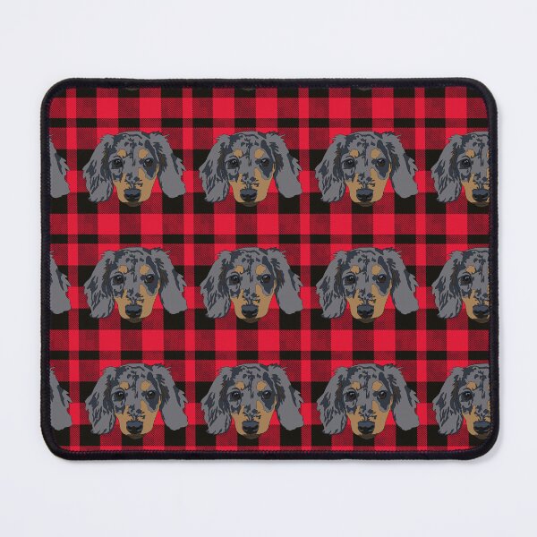 Item preview, Red plaid pattern Dashund designed and sold by LeahcarsArt.