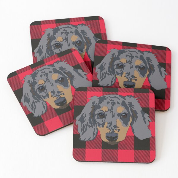 Item preview, Red plaid  pattern Dashund  designed and sold by LeahcarsArt.