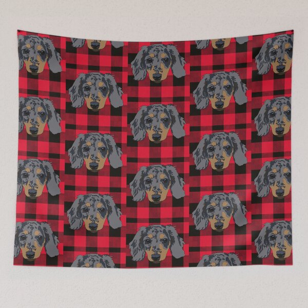 Item preview, Red plaid  pattern Dashund  designed and sold by LeahcarsArt.
