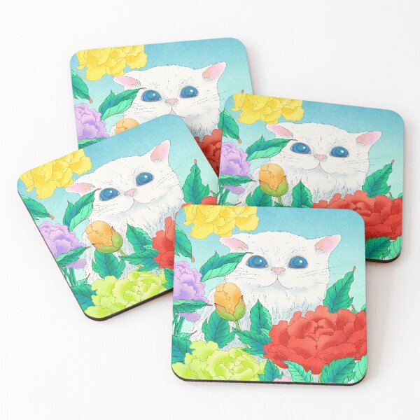 Item preview, Morning Serenity: White Cat and Peonies in Early Light  designed and sold by QamarART Paintings.