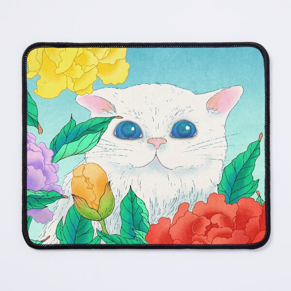 Item preview, Morning Serenity: White Cat and Peonies in Early Light  designed and sold by QamarART Paintings.