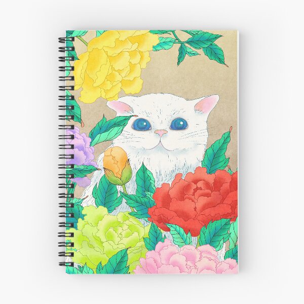 Item preview, Timeless Grace: White Cat and Peonies on Antique Hanji designed and sold by QamarART Paintings.