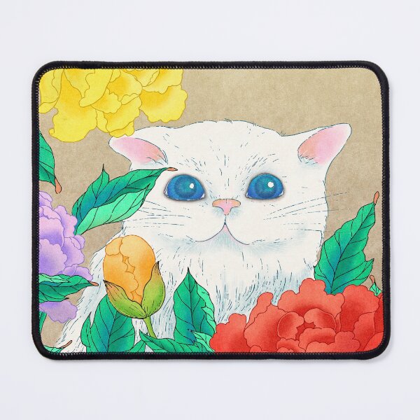 Item preview, Timeless Grace: White Cat and Peonies on Antique Hanji designed and sold by QamarART Paintings.